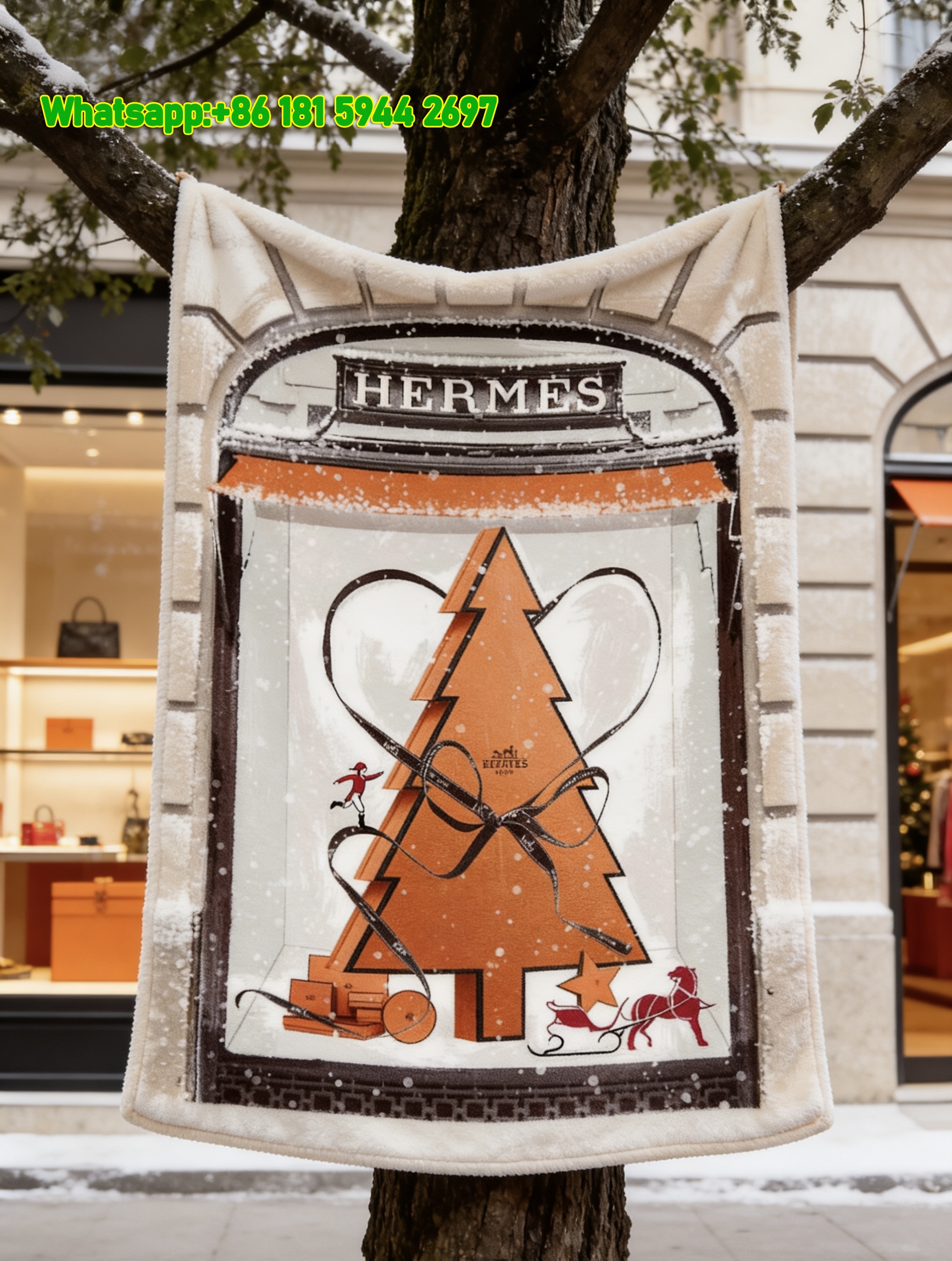 Hermès Christmas Window Flannel Fleece Throw Blanket IMG_5020